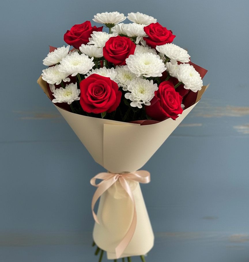 Букет цветов из: Розы и Хризантемы в Барсово