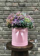 Цветочная композиция из Гипсофила и Розы в шляпной коробке в Барсово