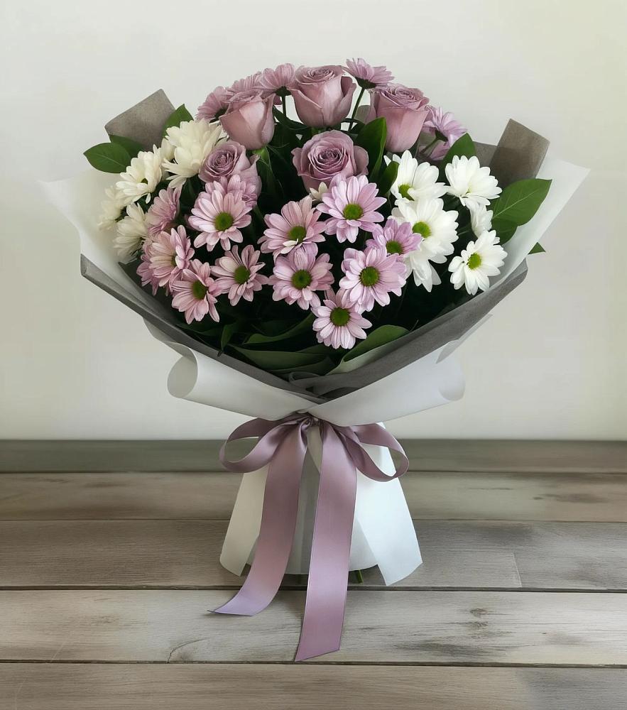 Букет цветов из: Хризантемы и Розы в Барсово