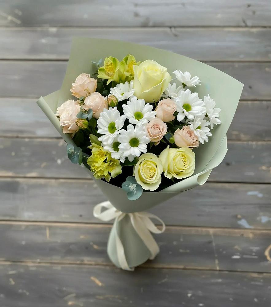Букет цветов из: Альстромерии, Розы и Хризантемы в Барсово