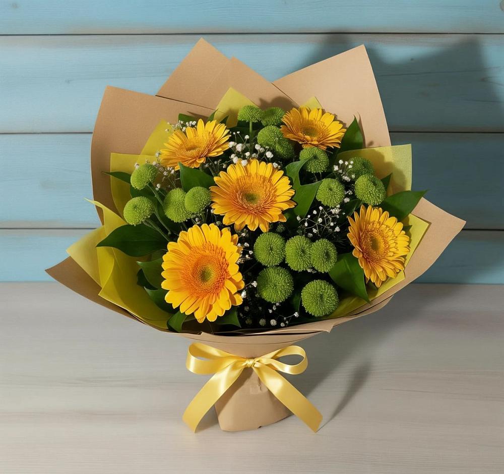 Букет цветов из: Герберы и Хризантемы в Барсово