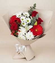 Букет цветов из:  Розы, Хризантемы, Герберы и Лилии в Барсово