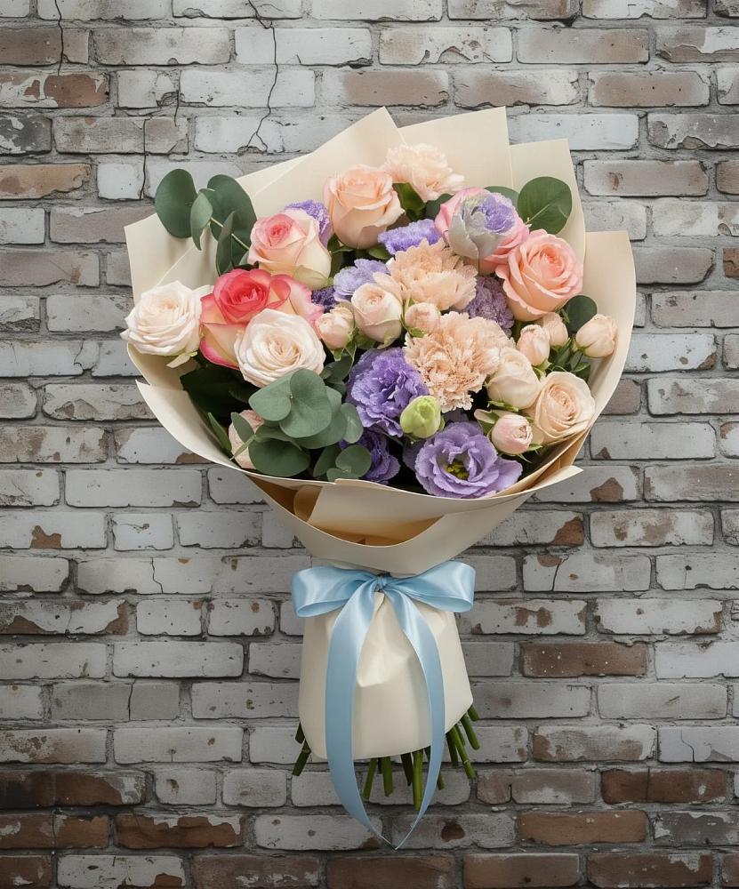 Букет цветов из: Розы, Лизиантусы и Гвоздики в Барсово